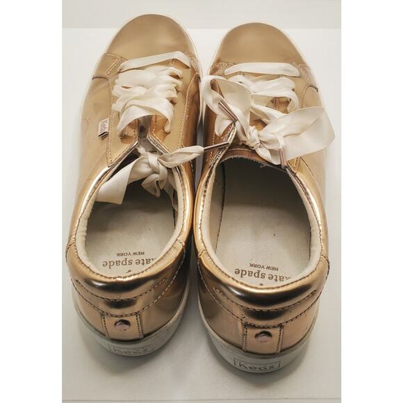 Kate Spade Keds Ace Leather Specchio Sneakers 8.5 Rose Gold WH60099 Ribbon Laces - Picture 8 of 10
